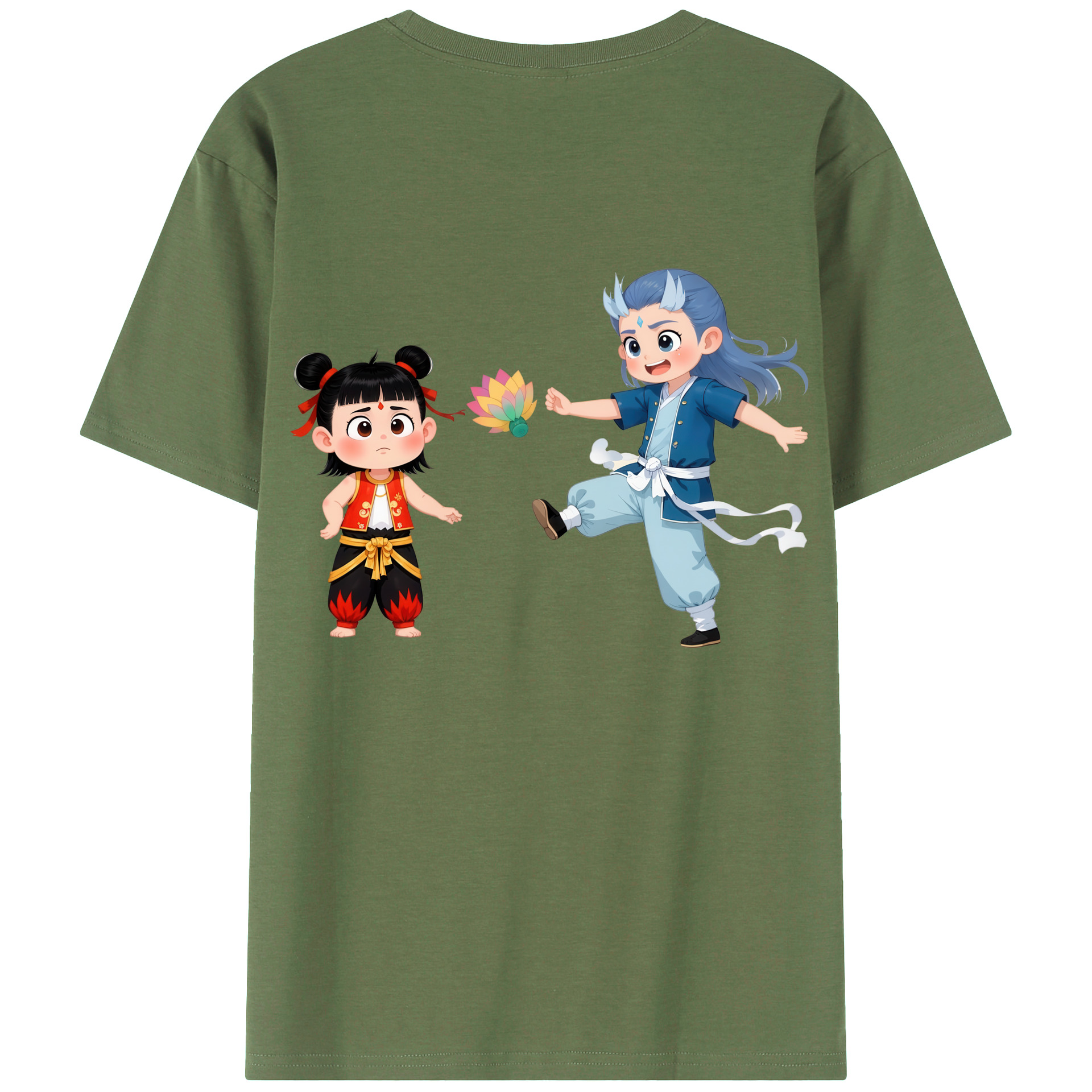（画像用） Ne Zha 2 ナタ 魔童の大暴れ 綿100％ メンズ半袖Tシャツ（バックプリント） 通気性